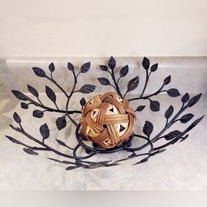 Metal Basket with Leaf and Stem Design. Approximate 13" diameter, 4.5" H & base.